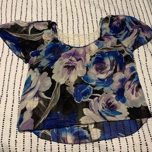 Black, blue, white and purple floral shirt
